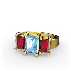 Arnia Yüzük - Akuamarin ve garnet 18 ayar altın yüzük #poqc