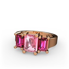 Pembe kuvars ve rodolit garnet 8 ayar rose altın yüzük