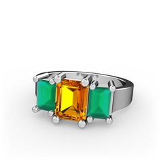 Arnia Yüzük - Sitrin ve kök zümrüt 14 ayar beyaz altın yüzük #r4qop2