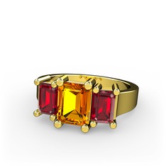 Arnia Yüzük - Sitrin ve garnet 925 ayar altın kaplama gümüş yüzük #rm29i2