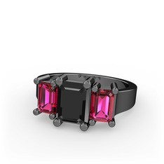 Arnia Yüzük - Siyah zirkon ve rodolit garnet 925 ayar siyah rodyum kaplama gümüş yüzük #rskisg