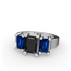 Arnia Yüzük - Siyah zirkon ve lab safir 8 ayar beyaz altın yüzük #rvovvb