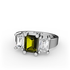 Peridot ve beyaz zirkon 925 ayar gümüş yüzük