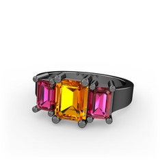 Arnia Yüzük - Sitrin ve rodolit garnet 925 ayar siyah rodyum kaplama gümüş yüzük #s71lbx