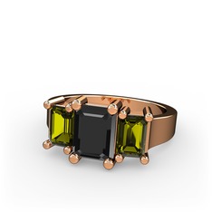 Siyah zirkon ve peridot 18 ayar rose altın yüzük