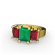 Kök zümrüt ve garnet 14 ayar altın yüzük