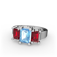 Akuamarin ve garnet 925 ayar gümüş yüzük