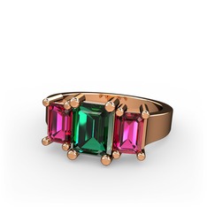 Yeşil kuvars ve rodolit garnet 14 ayar rose altın yüzük