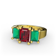 Arnia Yüzük - Garnet ve kök zümrüt 14 ayar altın yüzük #vxy05c