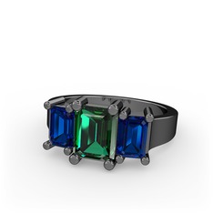 Arnia Yüzük - Yeşil kuvars ve lab safir 925 ayar siyah rodyum kaplama gümüş yüzük #wmhorh