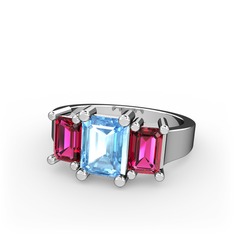 Akuamarin ve rodolit garnet 14 ayar beyaz altın yüzük