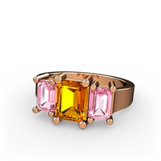 Arnia Yüzük - Sitrin ve pembe kuvars 8 ayar rose altın yüzük #x0uk2k