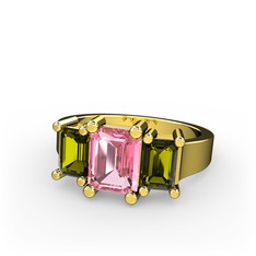 Pembe kuvars ve peridot 925 ayar altın kaplama gümüş yüzük