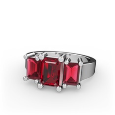 Garnet ve kök yakut 14 ayar beyaz altın yüzük