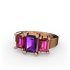 Ametist ve rodolit garnet 18 ayar rose altın yüzük