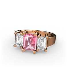Pembe kuvars ve beyaz zirkon 925 ayar rose altın kaplama gümüş yüzük