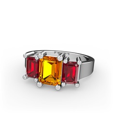 Arnia Yüzük - Sitrin ve garnet 14 ayar beyaz altın yüzük #xzbbw6