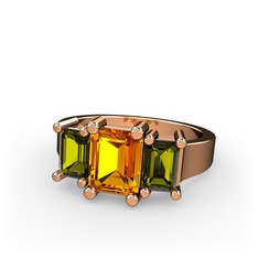 Sitrin ve peridot 18 ayar rose altın yüzük