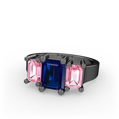 Arnia Yüzük - Lab safir ve pembe kuvars 925 ayar siyah rodyum kaplama gümüş yüzük #y7mvof