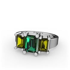 Yeşil kuvars ve peridot 18 ayar beyaz altın yüzük