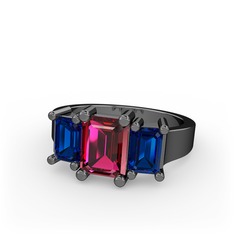 Arnia Yüzük - Rodolit garnet ve lab safir 925 ayar siyah rodyum kaplama gümüş yüzük #z7tnup