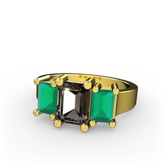 Arnia Yüzük - Dumanlı kuvars ve kök zümrüt 18 ayar altın yüzük #zpr95h