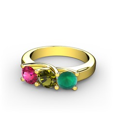 Vela Tria Yüzük - Rodolit garnet, peridot ve kök zümrüt 18 ayar altın yüzük #101cbxp