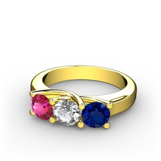 Vela Tria Yüzük - Rodolit garnet, swarovski ve lab safir 14 ayar altın yüzük #105qyk0
