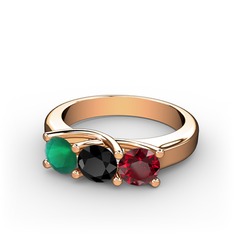 Vela Tria Yüzük - Kök zümrüt, siyah zirkon ve garnet 18 ayar rose altın yüzük #109vbiy