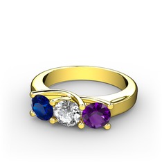 Lab safir, swarovski ve ametist 925 ayar altın kaplama gümüş yüzük