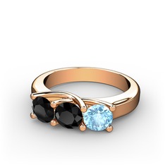 Vela Tria Yüzük - Siyah zirkon ve akuamarin 14 ayar rose altın yüzük #10e72ir