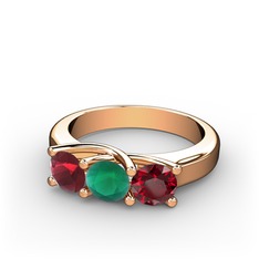 Vela Tria Yüzük - Kök yakut, kök zümrüt ve garnet 14 ayar rose altın yüzük #10jbf4n
