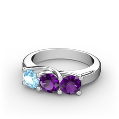 Vela Tria Yüzük - Akuamarin ve ametist 8 ayar beyaz altın yüzük #10jis6v
