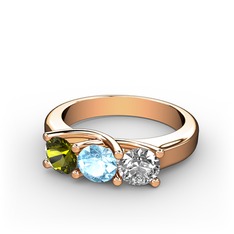 Vela Tria Yüzük - Peridot, akuamarin ve swarovski 18 ayar rose altın yüzük #10swgsf