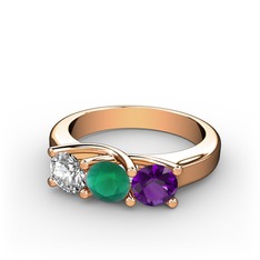Vela Tria Yüzük - Swarovski, kök zümrüt ve ametist 14 ayar rose altın yüzük #10weddl