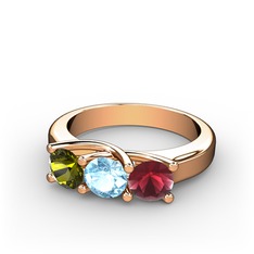 Vela Tria Yüzük - Peridot, akuamarin ve kök yakut 8 ayar rose altın yüzük #10xgyto
