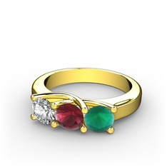 Vela Tria Yüzük - Pırlanta, kök yakut ve kök zümrüt 14 ayar altın yüzük (0.5 karat) #10zvjx4