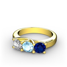 Pırlanta, akuamarin ve lab safir 925 ayar altın kaplama gümüş yüzük (0.5 karat)