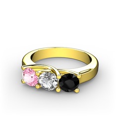 Vela Tria Yüzük - Pembe kuvars, pırlanta ve siyah zirkon 8 ayar altın yüzük (0.5 karat) #11ffaza