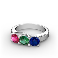 Vela Tria Yüzük - Rodolit garnet, yeşil kuvars ve lab safir 18 ayar beyaz altın yüzük #11l7bax