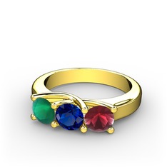 Vela Tria Yüzük - Kök zümrüt, lab safir ve kök yakut 18 ayar altın yüzük #121bsg