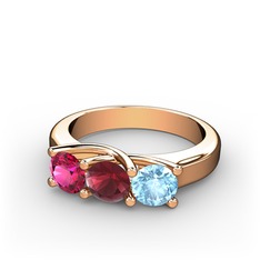 Vela Tria Yüzük - Rodolit garnet, kök yakut ve akuamarin 8 ayar rose altın yüzük #12681a6