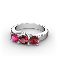 Vela Tria Yüzük - Rodolit garnet, garnet ve kök yakut 8 ayar beyaz altın yüzük #1273h4p