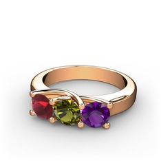 Kök yakut, peridot ve ametist 8 ayar rose altın yüzük