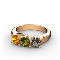Vela Tria Yüzük - Sitrin, peridot ve dumanlı kuvars 14 ayar rose altın yüzük #12jupoe