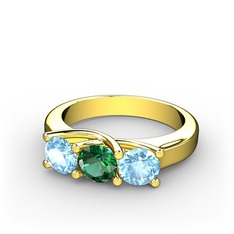 Vela Tria Yüzük - Akuamarin ve yeşil kuvars 8 ayar altın yüzük #12l3zn0