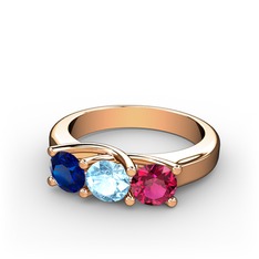 Vela Tria Yüzük - Lab safir, akuamarin ve rodolit garnet 8 ayar rose altın yüzük #12lqonv