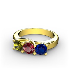 Peridot, garnet ve lab safir 925 ayar altın kaplama gümüş yüzük