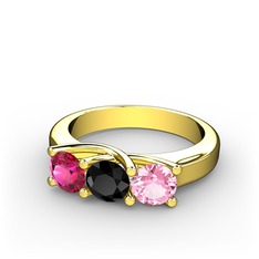 Vela Tria Yüzük - Rodolit garnet, siyah zirkon ve pembe kuvars 18 ayar altın yüzük #12wddmg