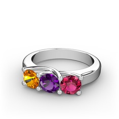 Vela Tria Yüzük - Sitrin, ametist ve rodolit garnet 925 ayar gümüş yüzük #130fbgo